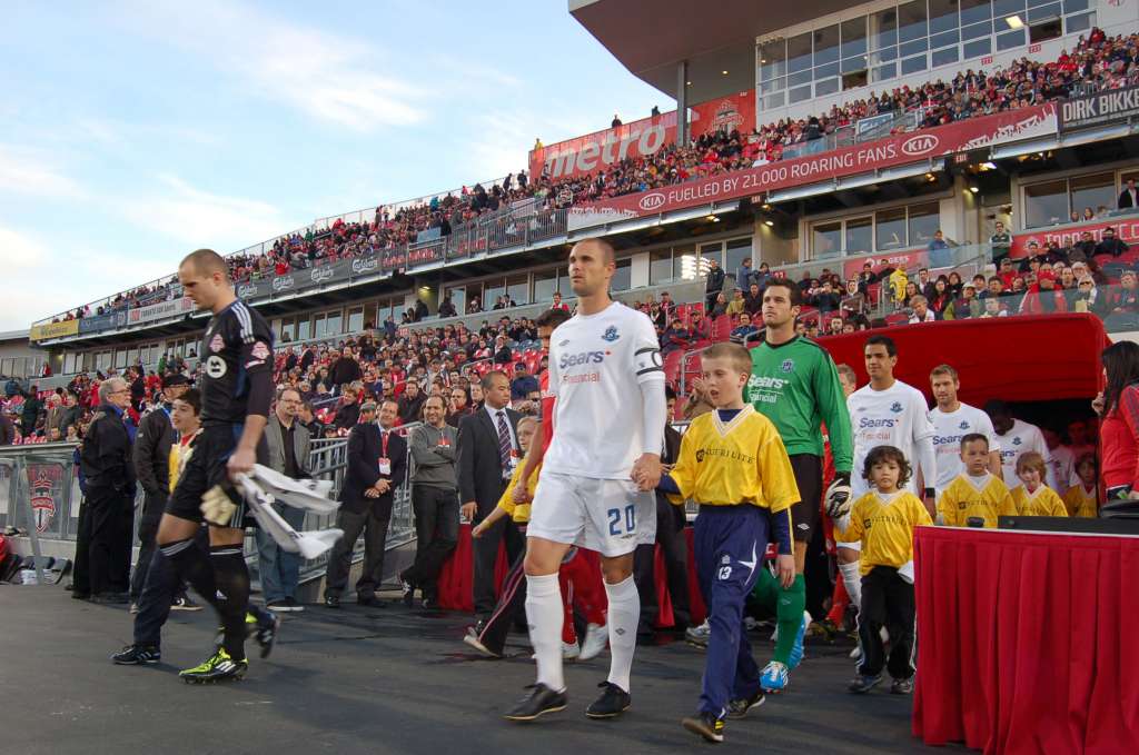 FC Edmonton's players walk out of the tunnel at BMO Field. PHOTO: CANADA SOCCER